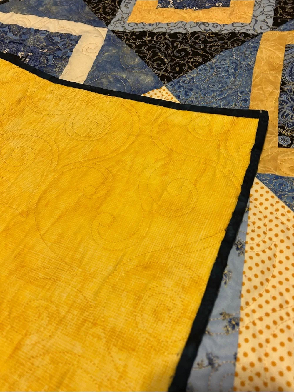 ONE OF A KIND- HANDCRAFTED Blue and Yellow Quilt